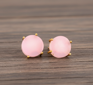 Pendientes de Botón Hechos a Mano de Plata de Ley 925 para Mujer, con Cuarzo Rosa, Diseño Moderno, Chapados en Oro, Regalo para Bodas y Fiestas - Product Image 5