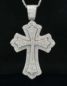 14k white gold and diamond <b>Cross</b> <b>Pendant</b> and 14k white gold Hip Hop Iced out Charms Custom <b>Pendant</b> with VVS Moissanite Diamond - Product Image 1