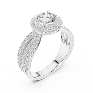 Anillo de Compromiso de Alta Calidad con Halo de Diamantes Redondos y Banda con Micropavé para Aniversario de Bodas o Regalo - Product Image 6