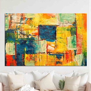 Impresión en Lienzo Abstracta: Arte Mural Moderno en Rojo Vibrante, Azul Marino y Amarillo, Lienzo Enrollado - Product Image 1
