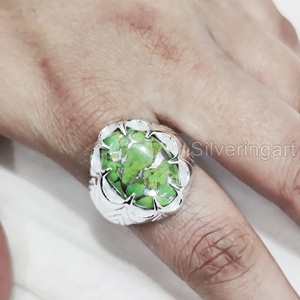Venta al por mayor Anillo para hombre Cobre verde natural Piedra preciosa turquesa Anillo de piedra natal de Diciembre Joyería fina gitana Anillo de plata esterlina 925 - Product Image 5