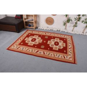 พรมตุรกีวินเทจแบบดั้งเดิมการออกแบบเย็บปะติดปะต่อกันสีแดงและสีเบจ4.9 'x 6.4' วัสดุขนสัตว์ที่มีน้ำยางด้านหลัง - Product Image 2