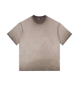 Camiseta Casual de Corte Regular, Transpirable, con Cuello Redondo, Estilo Vintage, Lavada al Ácido, Desgastada, para Hombre, Lavado Gradual al Ácido - Product Image 3