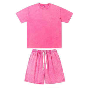 Ensemble de course décontracté pour hommes en gros respirant été à manches courtes hauts pantalons en éponge lavée solide à la mode ensemble de chemises courtes - Product Image 3