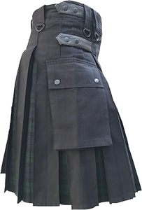 Kilts utilitarios con correas de cuero Kilts para hombres de talla grande Scottish Hybrid Black Cotton & Tartan Faldas - Product Image 5