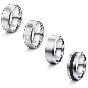 Men's Tungsten Wedding Bands Geometric Pattern Classic Style <b>Plain</b> Finish Silver Color <b>Rings</b> for Wedding Occasion - Product Image 1