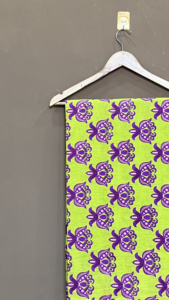 Lime Green Cotton <b>Fabric</b>: <b>Purple</b> Floral Block Print - Handprinted <b>Fabric</b> By Yard - Product Image 2