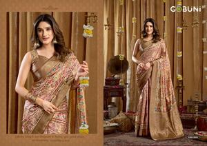 Vêtements de fête pour femmes, imprimé numérique en cluster avec bordure Banarasi et glands avec chemisier par Maruti Fashion - Product Image 6