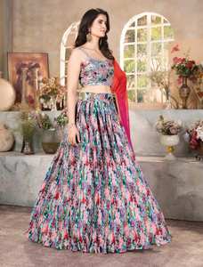 FANCY GEORGETTE SEQUENVR TRABAJO DE HILO LEHENGA CHOLI CON DUPATTA NEGRO - Product Image 5