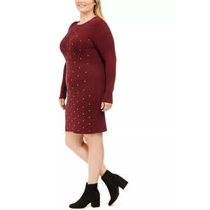 Robe pull rouge élégante pour femme grande taille X-Large Derek Heart, style bodycon tendance avec taille naturelle et détails cloutés - Product Image 3