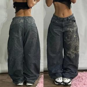Haute qualité 3D broderie Denim pantalon personnalisé élégant 100% coton Baggy pantalon nouveau 2025 surdimensionné femmes pantalon - Product Image 5