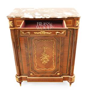 Mueble Zapatero de Lujo Estilo Francés con Tapa de Mármol Premium, Marquetería Floral Intrincada y Detalles en Latón Dorado para Salón de Palacio - Product Image 2