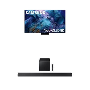 Téléviseur intelligent Mini LED de 75 pouces avec processeur 8K, système de cinéma maison incluant barre de son et caisson de basses - Product Image 1