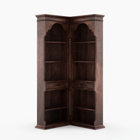 Meuble en bois de Java, style rustique antique, en teck massif, bar à vin d'angle, tiroirs en acier inoxydable, étagères multiples, rangement pour spiritueux