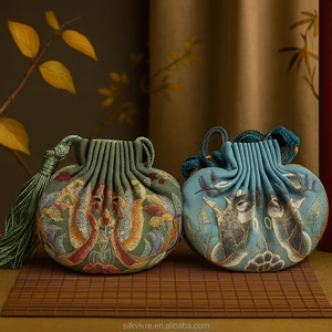 高級手作り100%シルク絹織刺繍ジュエリーポーチ |   オリエンタルアートギフトバッグ - Product Image 3