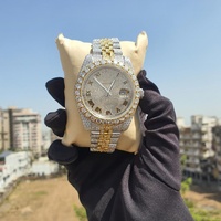 Montres Moissanite HipHop de Luxe Bicolores Jaune et Blanc, Couleur D VVS, Mouvement à Quartz, Acier Inoxydable, Bracelet 20mm, Buss Down