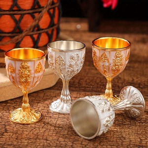 Floral Embossed <b>Metal</b> Cocktail Glasses Set of 2 with Stand Enhancing Sophistication And Presentation For Wine & Drinks - Product Image 6