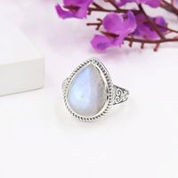 Bague fine classique en argent sterling 925 pierre de lune coupe poire pour anniversaire de fiançailles de mariage ou fête