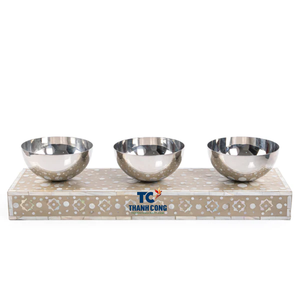 Factory Price Ramadan Eid <b>Supplies</b> Mother of Pearl Base With Metal Bowl Set Mother of Pearl Stand With Stainless Steel Bowl Set - Product Image 1