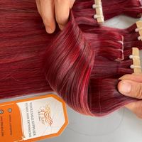 Extensions de cheveux humains avec bande Invisible de couleur rouge bordeaux, cheveux vierges crus péruviens soyeux et lisses, tendance