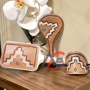 Espejo de mano elegante de cuero tallado exclusivo, espejo de mano de maquillaje con estilo occidental, espejo de diseñador Vintage, regalo perfecto para ella - Product Image 1