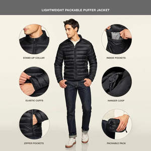 Recién llegado, 2025 chaquetas acolchadas para hombre, tela de poliéster de alta calidad, chaqueta de burbujas ajustada de Color negro liso para uso en invierno - Product Image 5