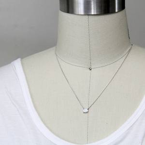 tiny <b>opal</b> stone <b>necklace</b> rhodium plated silver chain - Product Image 6