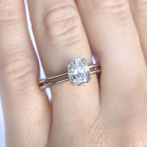 Ensemble de mariée solitaire en diamant coupe ovale pour femme - Product Image 3