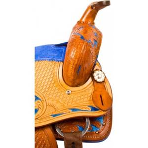 Sillín de caballo de cuero occidental con juego de tachuelas a juego, calidad prémium, de barril de cuero genuino, inglés, de carreras - Product Image 4