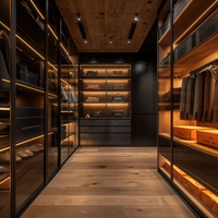 CBMmart Diseño moderno Popular Dormitorio personalizado Madera MDF Ropa de madera contrachapada Chapa de madera de melamina Armario para el hogar con puerta de vidrio LED