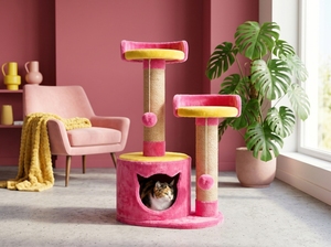 Arbre à chat Amistar Candy Cat Castle de haute qualité avec 3 niveaux, écologique et durable, emballé en carton pour une utilisation en intérieur - Toutes tailles - Product Image 3