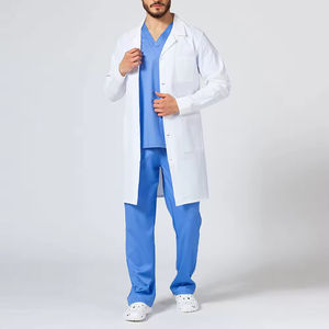 Bata de Laboratorio Larga Blanca de Poliéster/Algodón, Corte Clásico hasta la Rodilla, Cierre con Botones, Bolsillos Prácticos, Detección de Agujas, para Uso Hospitalario - Product Image 3