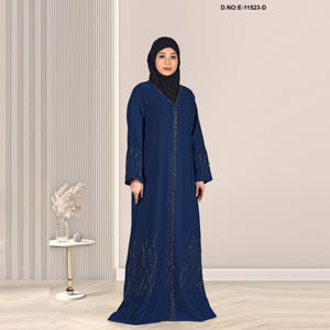 Abaya brodée structurée en tissu Nida de qualité supérieure, longueur ras du sol, manches longues, écologique, style vintage |   Vêtements modestes raffinés - Product Image 4