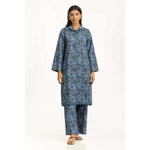 ชุดเซ็ตผ้าฝ้ายพิมพ์ลายสีน้ำเงินสำหรับผู้หญิง ชุดลำลอง 2 ชิ้น สำหรับฤดูใบไม้ผลิ/ฤดูร้อน ไซส์ XS - Product Image 5