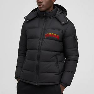 Men's Winter Puffer Jacket Canvas Stand Collar Black Hooded Anti-Bacterial Insulated Quilted - Product Image 4