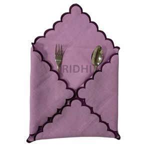 Nouvelles serviettes de table tendance en lin violet brodé à bords festonnés, faites à la main, pour mariage, fête, décoration intérieure, cadeaux de ferme - Product Image 4