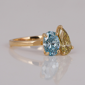 Bague Toi et moi ovale et poire/10k or jaune bague solitaire à la mode Toi et moi bague de mariage pour son cadeau d'anniversaire - Product Image 6