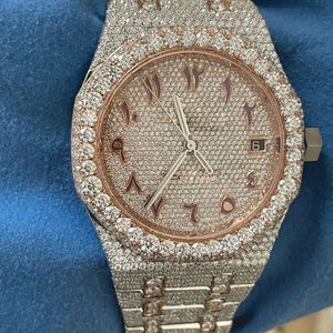 Two-Tone Rose Gold <b>Arabic</b> Dial Fully Iced Out Bust Down Moissanite Diamond <b>Watch</b> - Product Image 4