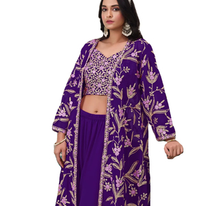 Traje de gasa con patrón floral de último diseñador, vestidos casuales Georgette pesados con bordado de lentejuelas y decoración de diamantes - Product Image 1