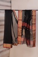 Sari Zhaad Pallu à double bordure 100% coton biologique teint uni