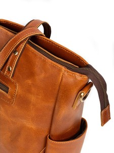 Sac fourre-tout de travail pour femme en cuir véritable Tan, motif bonbon tendance, deux fermetures éclair, grande capacité, pochette pour ordinateur portable 15 pouces, durable, pour tous les jours - Product Image 6