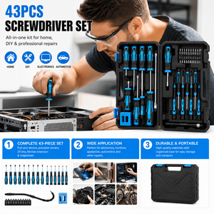 43-Piece DIY Multi-Purpose <b>Screwdriver</b> Set Precision <b>Screwdrivers</b> 25 Interchangeable Bits Flexible Extension Shaft Anti-Slip - Product Image 3