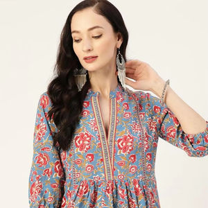 Haut à taille cintré en pur coton à imprimé floral haut court en coton imprimé bloc à la main pour femme - Product Image 1