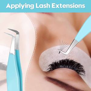 Pinzas Profesionales para Pestañas de Acero Inoxidable con Punta Curva de Microfibra Antiestática, Duraderas y con Agarre Cómodo, Herramienta para Extensión de Pestañas - Product Image 6