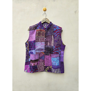 Chaqueta sin mangas de verano hecha a mano india para mujer Vintage Patchwork algodón acolchado estilo bohemio remache de rayas único - Product Image 1