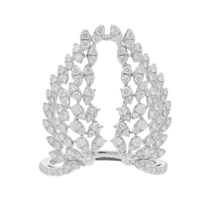 Magnífico anillo llamativo calado de oro de 14 quilates con intrincado diseño de racimo de marquesa Pave-Set Diamantes naturales Inspirado en hojas - Product Image 1