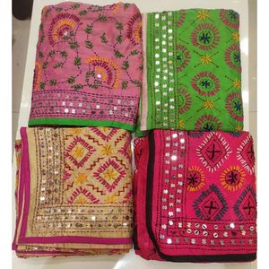 Ladies Luxury Phulkari Embroidery Dupatta New Arrival Multicolor Animal Print Square <b>Shawl</b> Hand Drawn Printing Cotton Georgette - Product Image 1