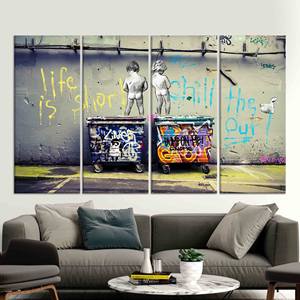 Impresión en Lienzo de Graffiti Inspirada en Banksy - Arte Moderno para Decoración del Hogar, JUEGO DE 4 LIENZOS - Product Image 1