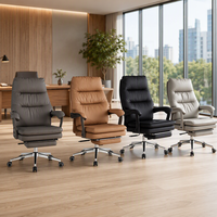 Chaise de bureau pivotante de direction avec repose-pieds 602 117 cm, dossier haut en cuir PU, base chromée 5 étoiles, gris foncé, beige, noir, gris clair