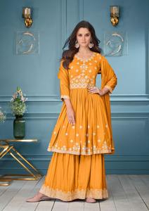 Tenue tendance à la mode belle couleur lourde rayonne Viscos Kurti Pant & Dupatta avec broderie travail exportateur mondial - Product Image 4